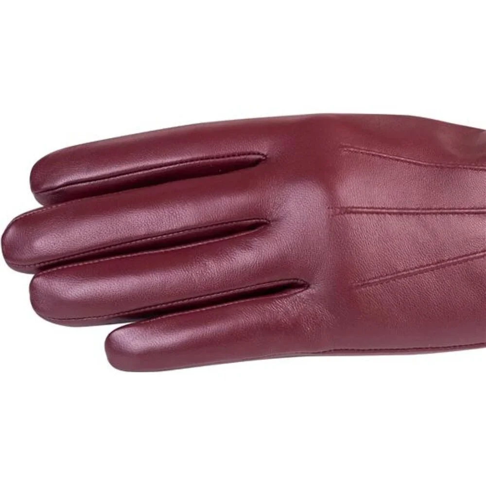 NWT Leather Gloves Touchscreen Cashmere Lined Red Women